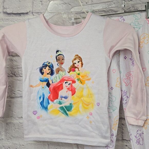 Disney Princess Soft Knit Girls Pajama 2pc Sleep Set Ariel Belle Tiana Jasmine - Picture 2 of 8